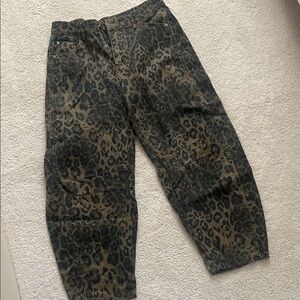 Leopard Print Barrel Jeans